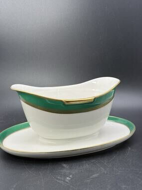 Rosenthal Selb Germany Helena Gravy Boat Art Deco Emerald Green & Gold